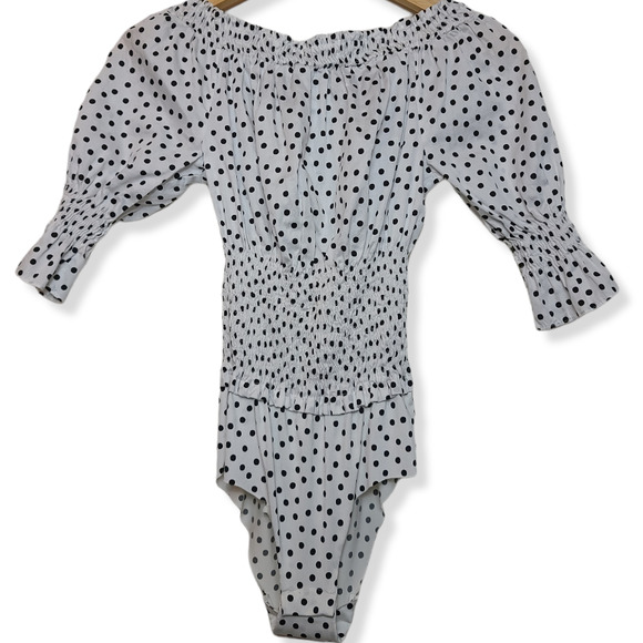 Off The Shoulder Polka Dot Zara Bodysuit Size S | Polkadot Zara Top | Bodysuit - Picture 1 of 4
